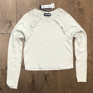 Ink Love & Peace Raglan Ribbed Boxy Ruffle Shoulder Long Sleeve Top, Size Small